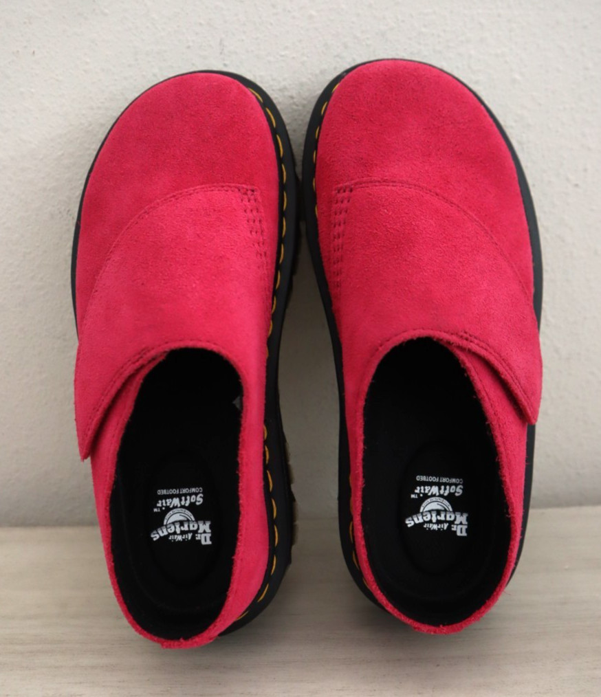 Dr. Martens Women’s Sz 7 Fuchsia Pink Bronx Suede Zebzag AnyWair Mules $130