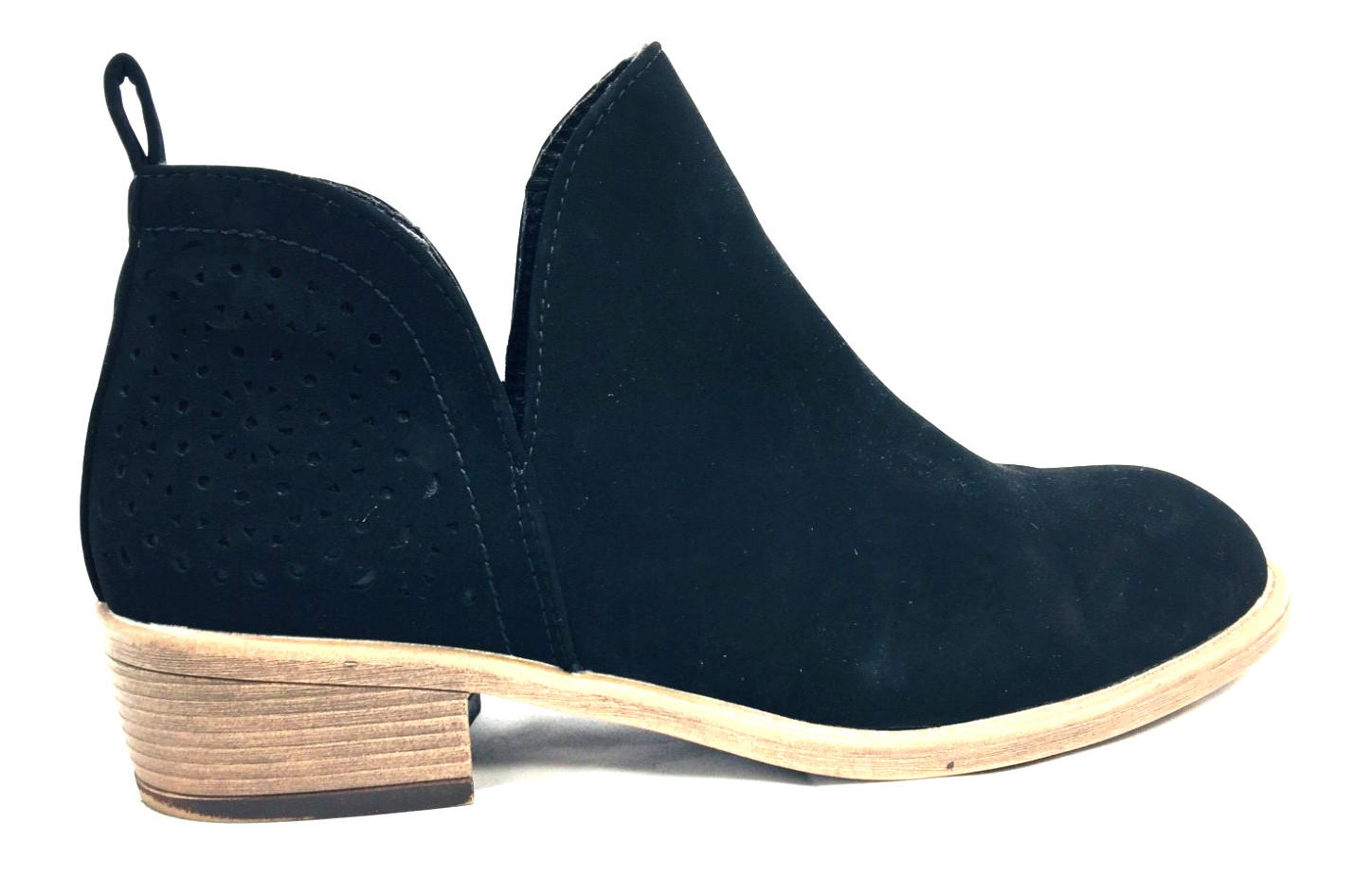 VEPOSE Black Women’s Cut-Out Slip On Ankle Booties Faux Suede Leather Size 8.5W
