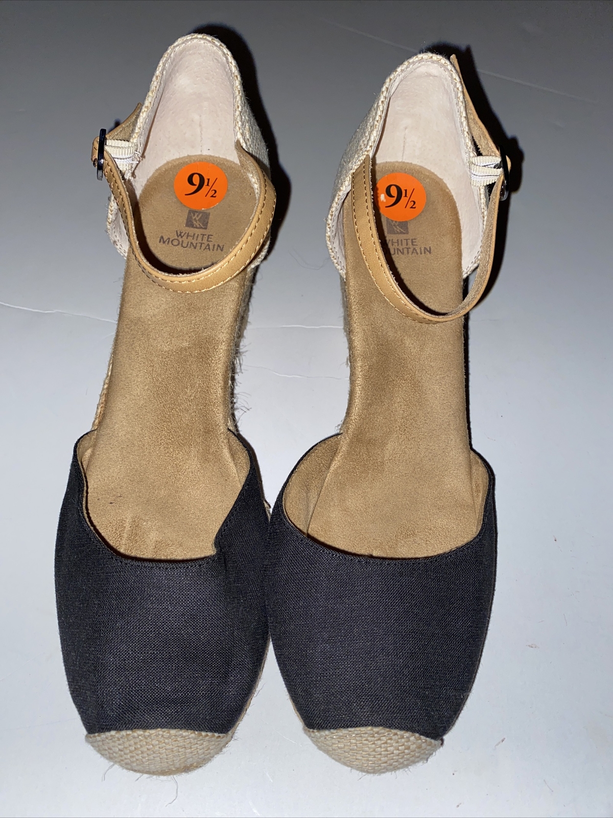 NWOB White Mountain Black Beige Espadrille Sandal Wedge Shoe 9.5