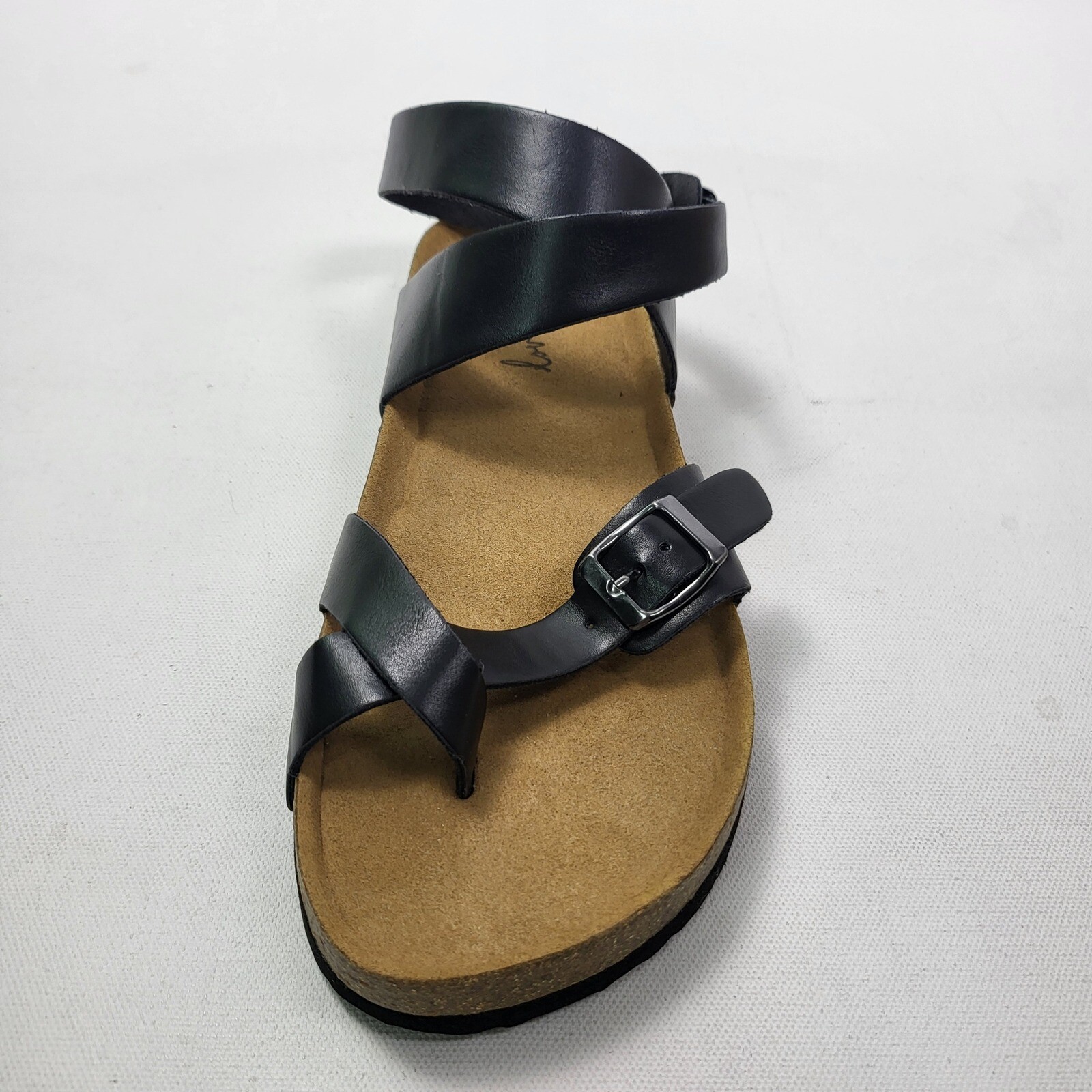 Love Rose Sandals womens size 10 black Ankle Strap Buckle soft Cork Footbed Shoe