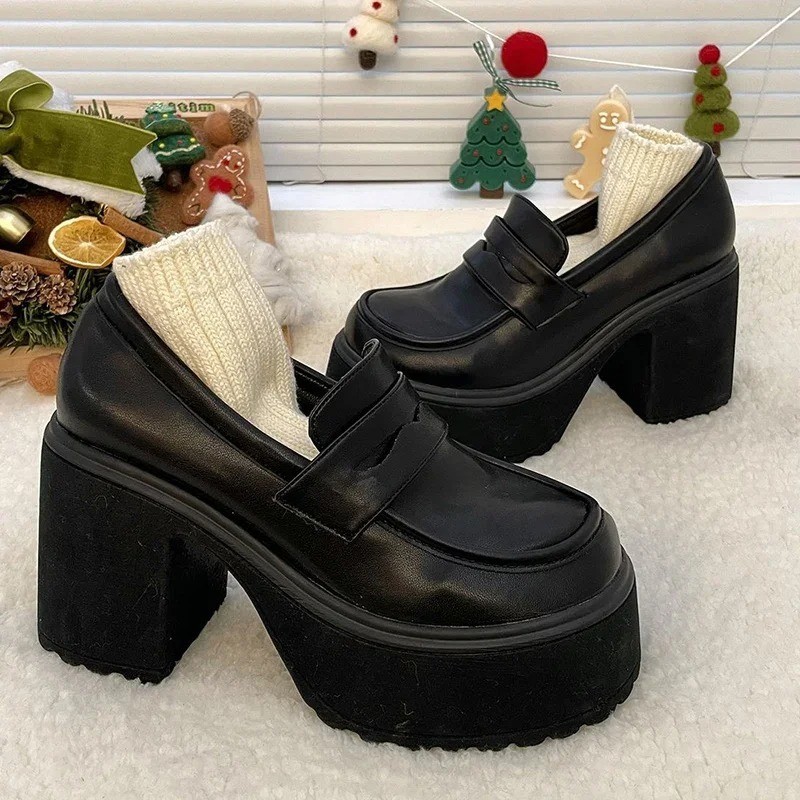 Women’s Retro Mary Jane Platform Pumps Chunky High Heel Solid Color Dress Shoes