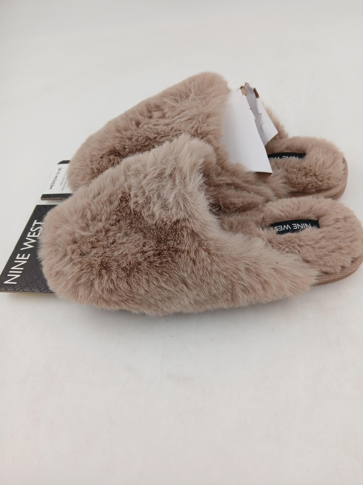 Nine West Slippers Womens Size 7-8 Medium Tan Faux Fur Memory Foam Indoor
