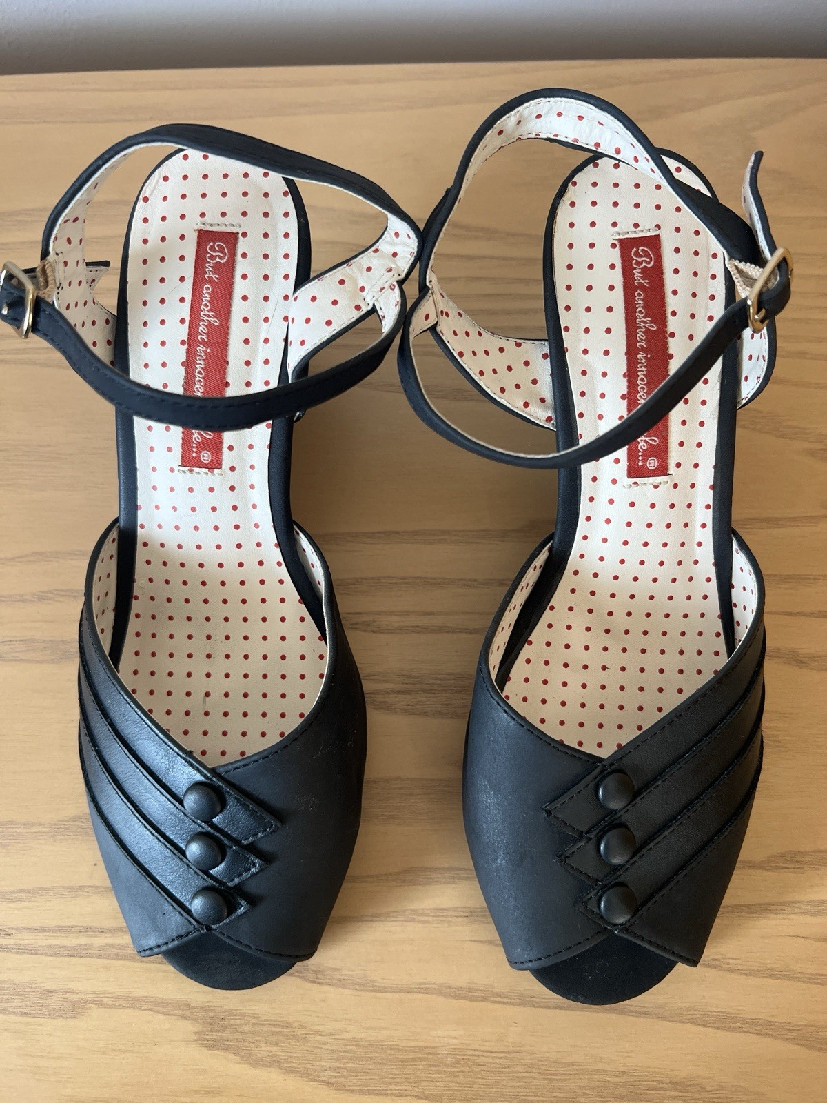 B.A.I.T. Footwear Black Peep Wedge Sandals Heels But Another Innocent Tale 8.5