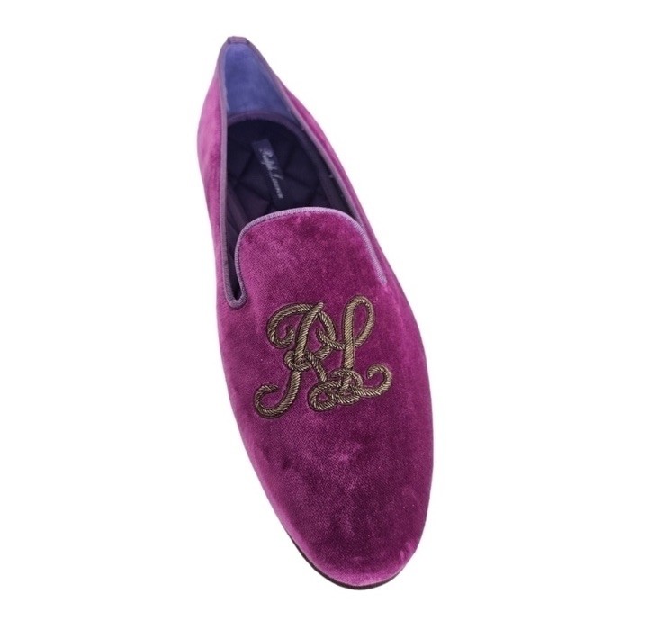 Ralph Lauren Purple Label Alonzo Embroidered Velvet Loafers Slippers-Size 8