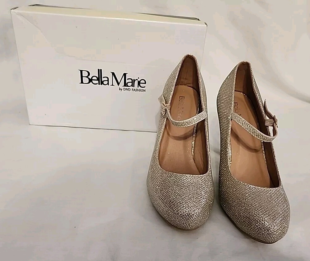 BELLA MARIE BY DND FASHION 3.5IN HEEL HELENA-13 CHAMPGNE GLITTER GOLD SZ 8