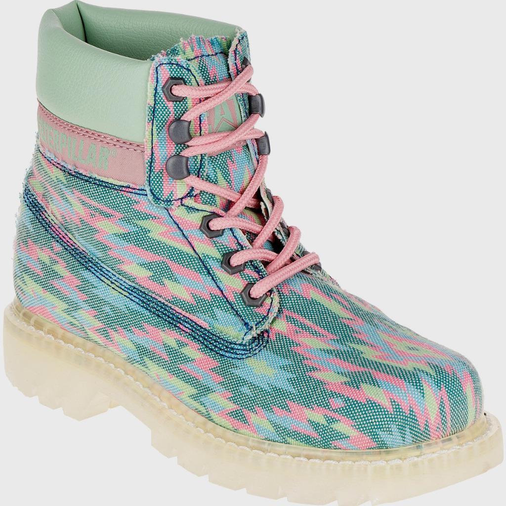 New NIB CAT Caterpillar Colorado Aqua Blue & Pink Tribal Aztec Combat Work Boots