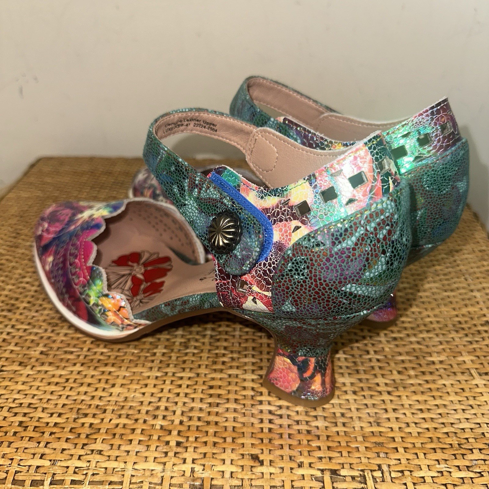 Spring Step LArtiste Visionary Paisley Leather Floral Cutout Mary Jane Heels 41