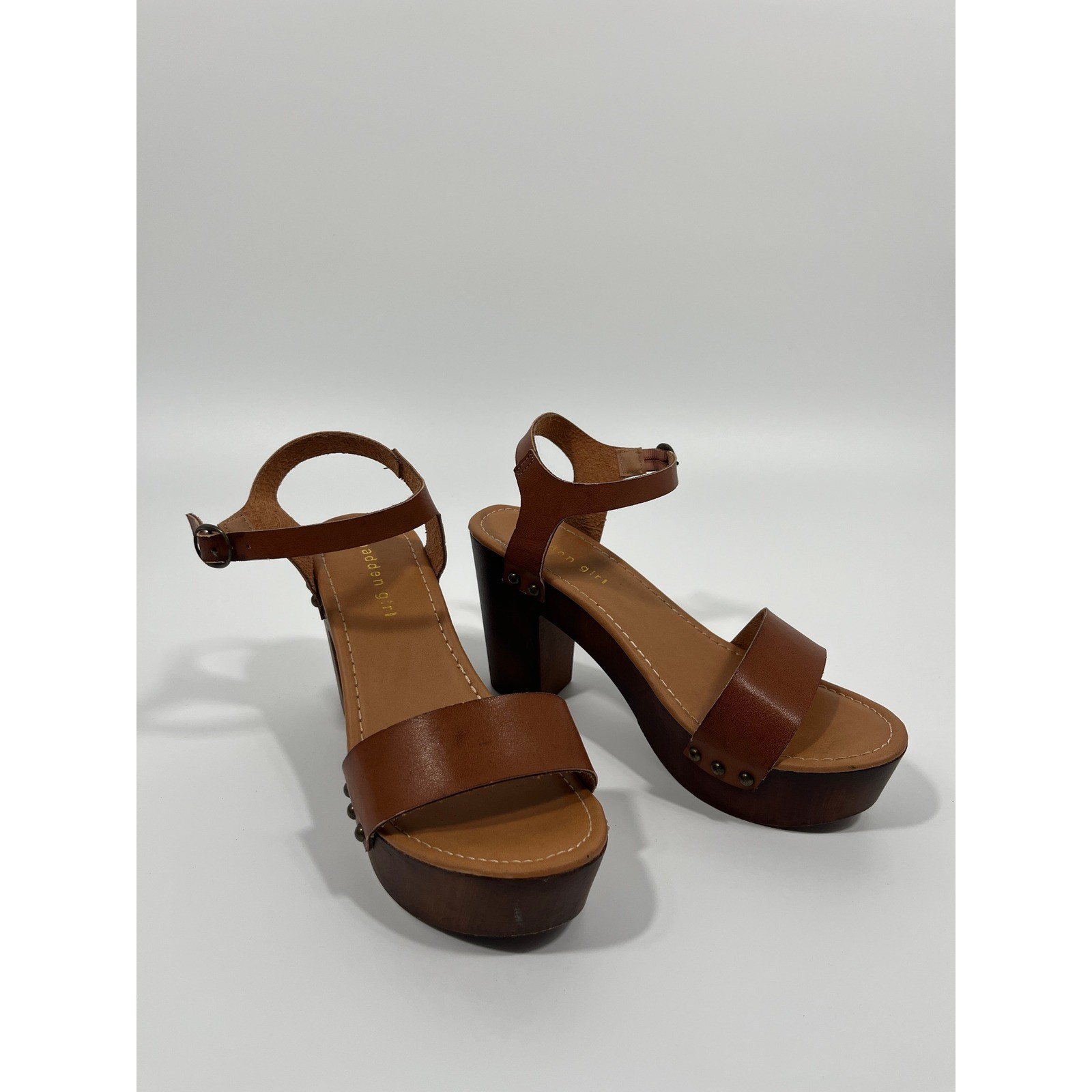 Madden Girl Womens Block Heels 8.5 Brown Lightweight Wedding Guest Boho Cottage