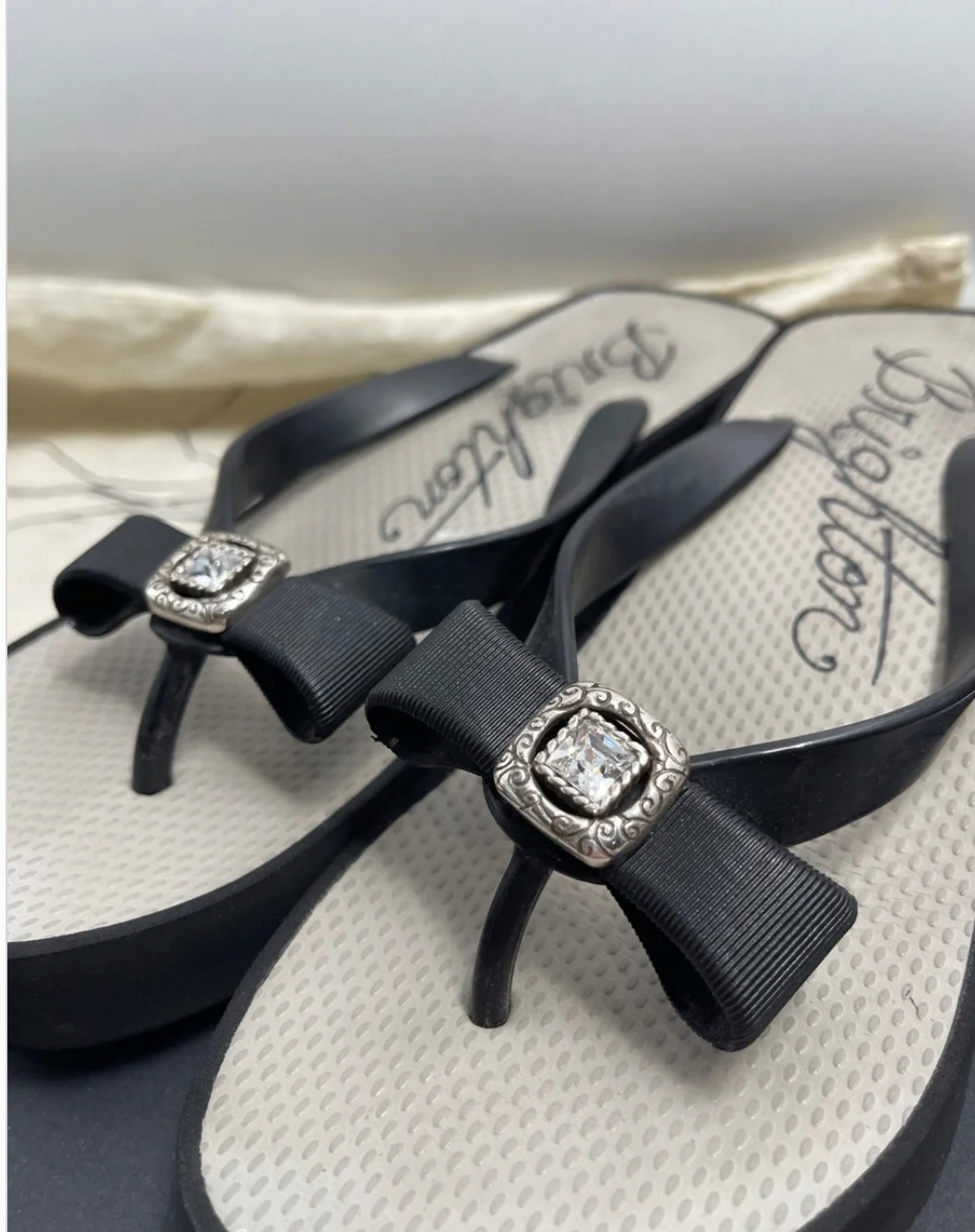 Brighton Bowie 1.5” Wedge Flip Flop with Silver & Rhinestone Accents (7)