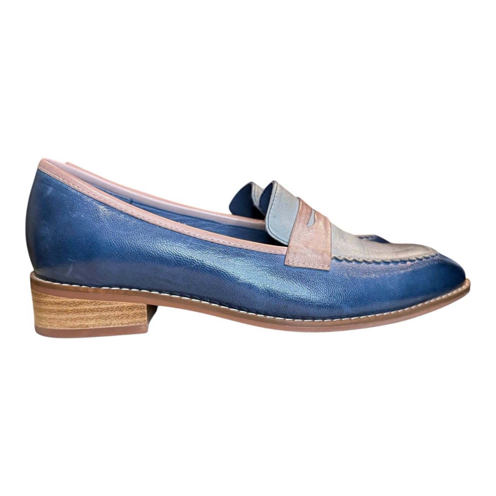 Mona Flying Blue Brown Gray Penny Loafer Flats Slip On Shoes US 9 EU 41