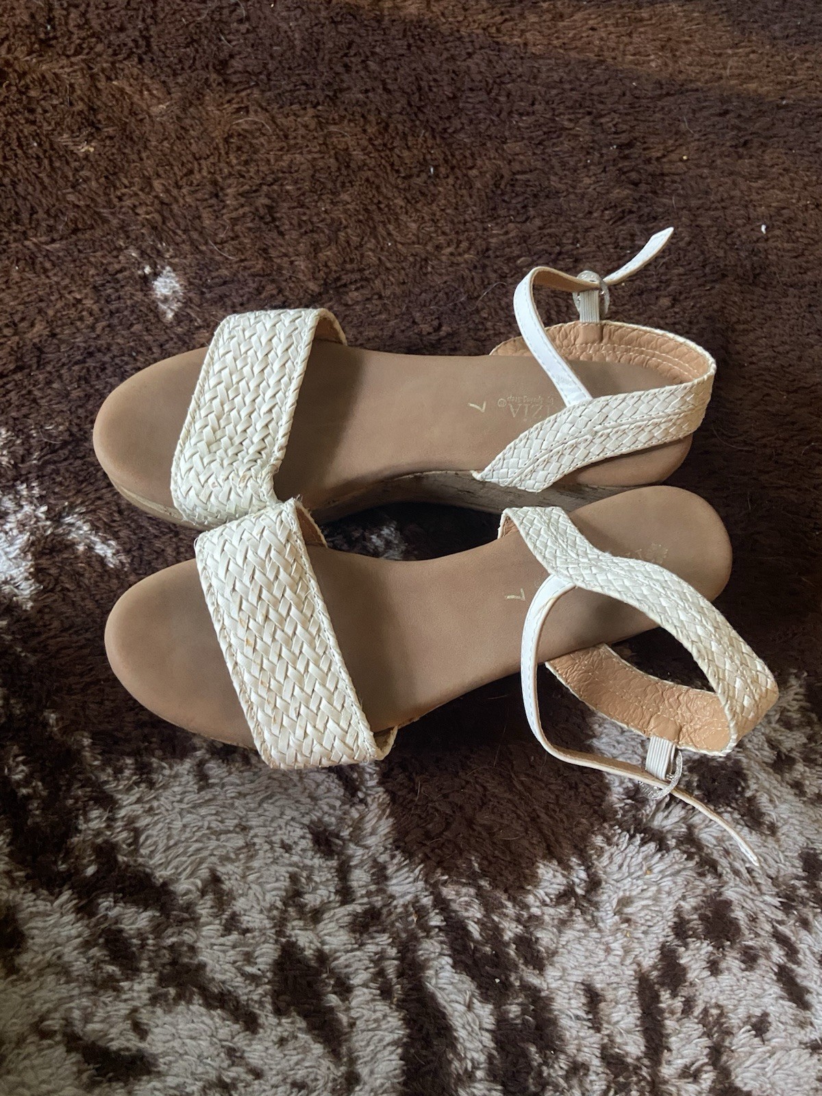 Patrizia Women’s White Braided Wedge Sandals Ankle Strap Buckle US 7