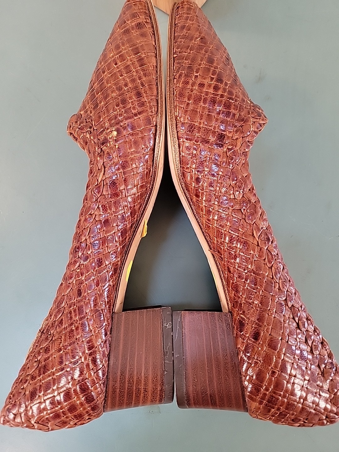 NWOB Bally Vtg Woven Brown Leather Heels Womens 3.5 – US 6 Made In France