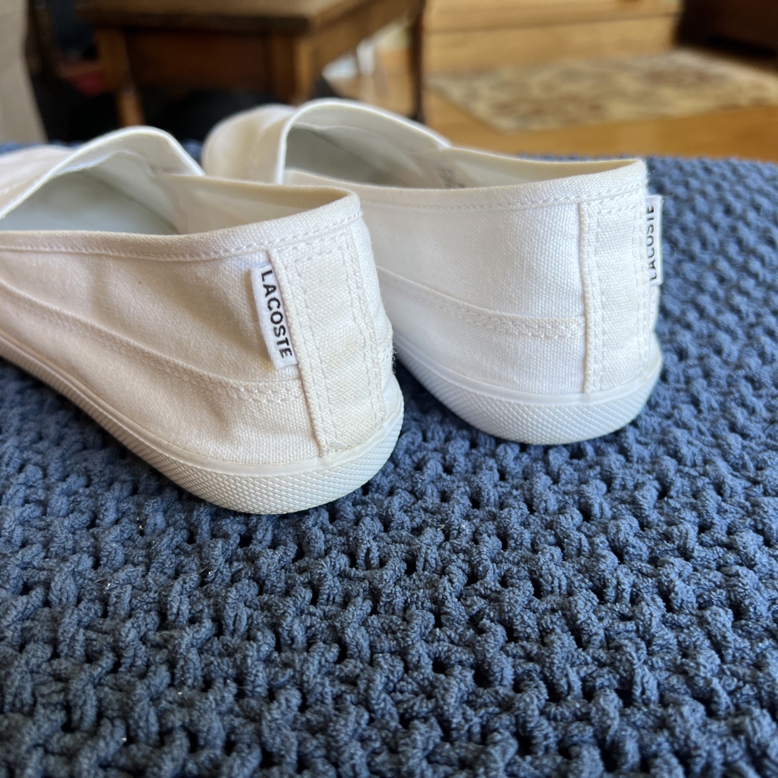 Lacoste Marice Women’s Classic Canvas White Slip-On Shoes Sz US 6, EU 37, UK 4