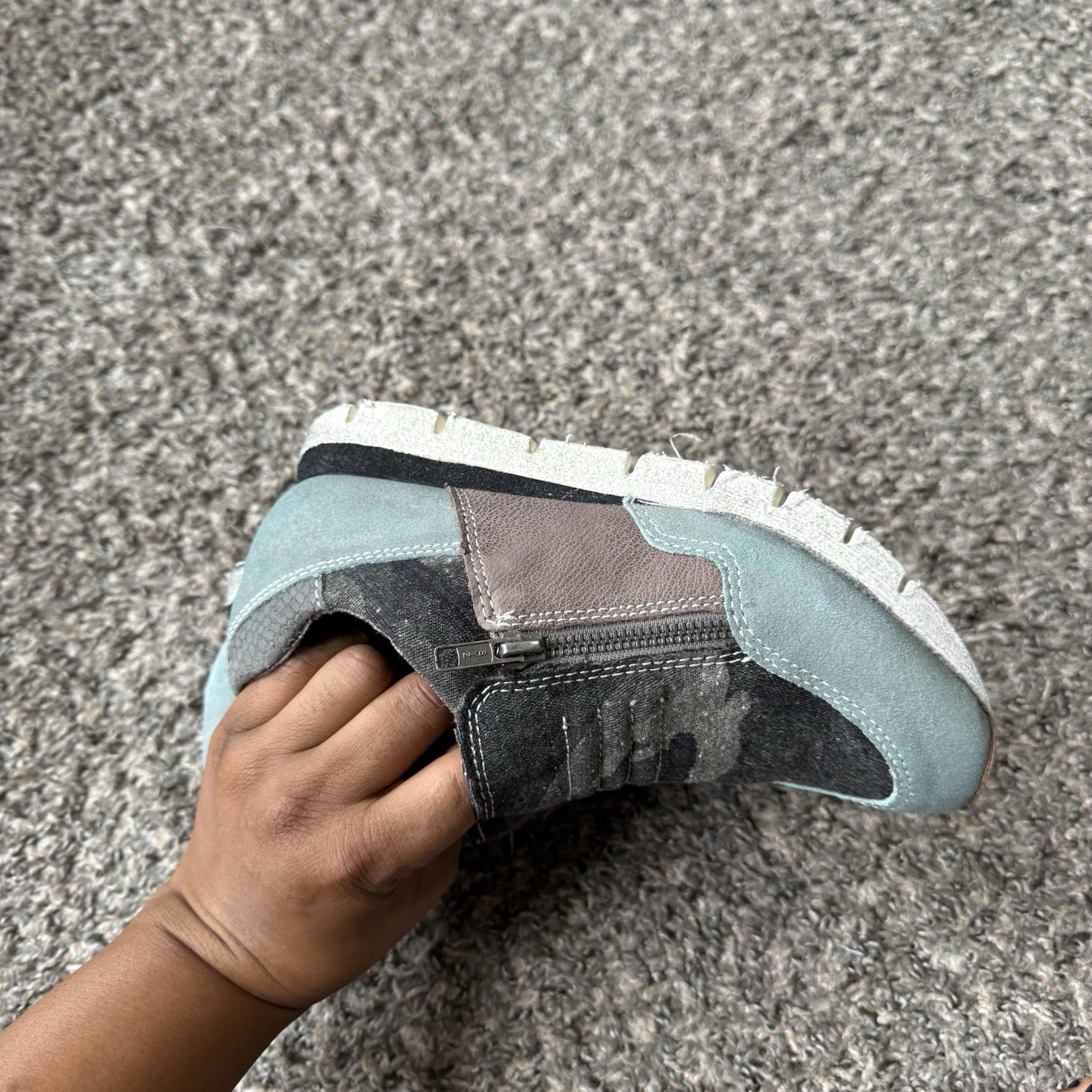OTBT Sewell 6.5 M Sneakers Shoe Leather Fabric Zip Slip-on Athleisure Camo Blue
