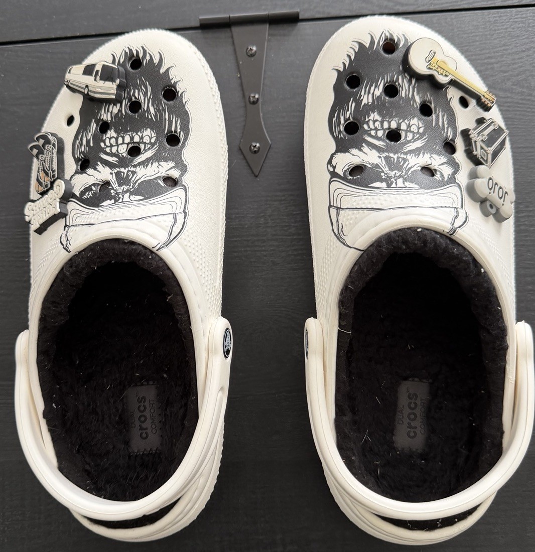 Luke Combs X Classic Lined Crocs Skully W8/M6 White Black Clogs W/Custom Jibbiz