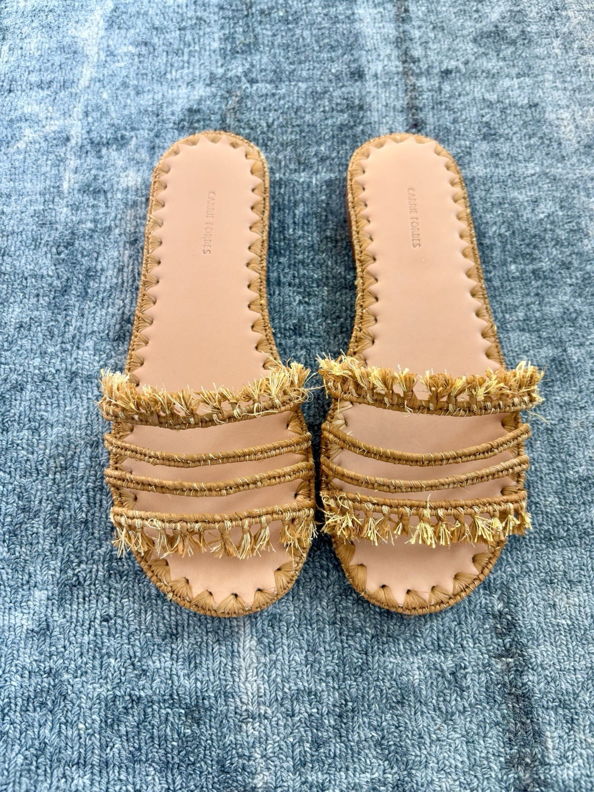 Carrie Forbes Mars Raffia Woven Sandals Neutral & Gold 39/ 8.5 NEW $335