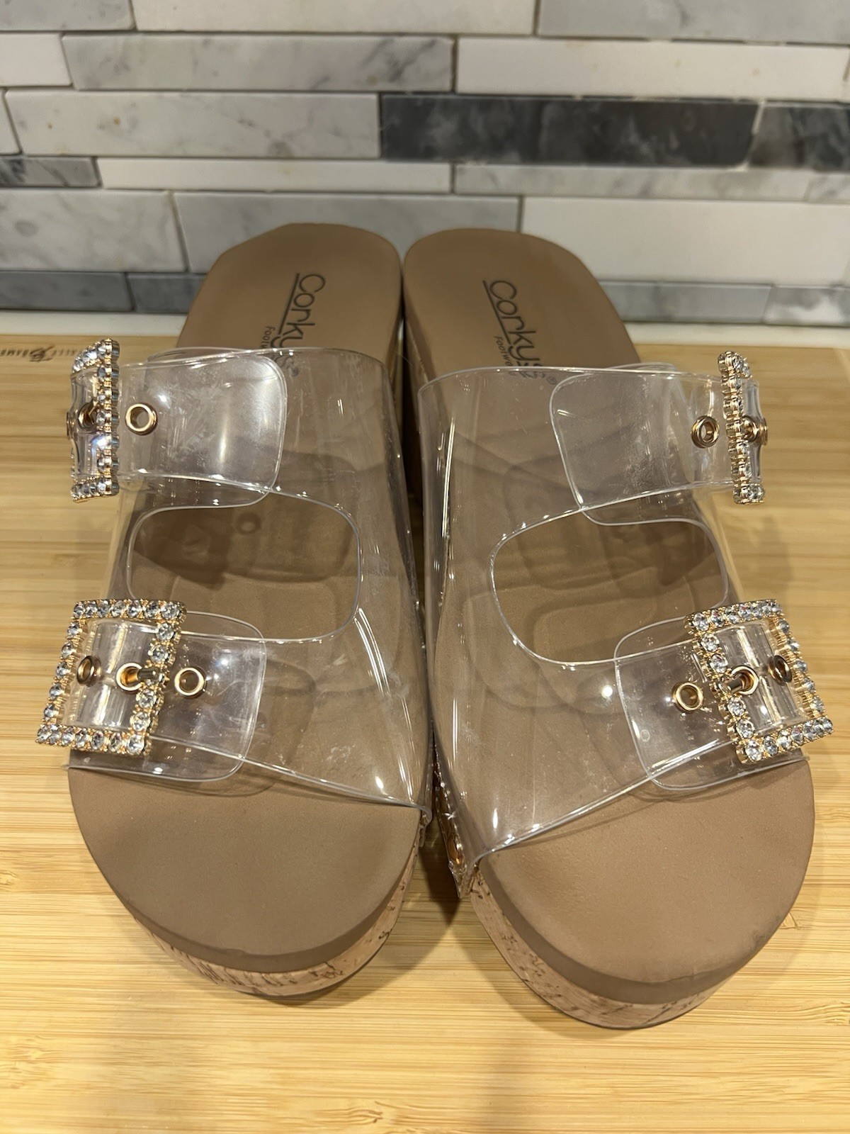 Ladies Pre-Owned Clear Wedge Sandals By Corkys Size 7 Medium