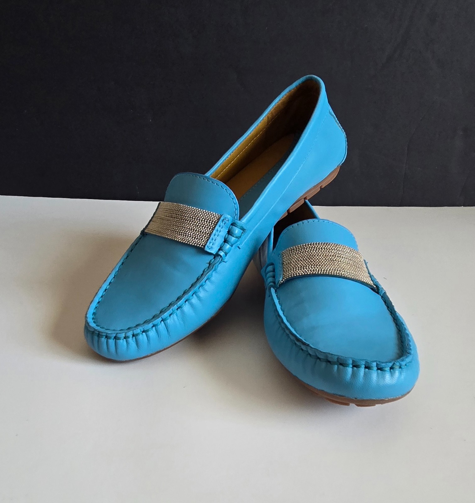 Women’s Vaneli Arles Glove Chain Loafer Shoes, Turquoise, Size 7.5 M