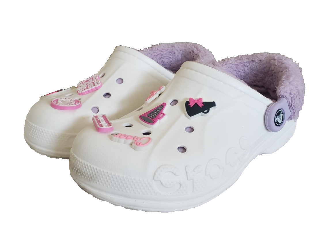 Crocs Baya Lined Fuzz Strap Women’s Size 6 Clog White Lavender 206633-577