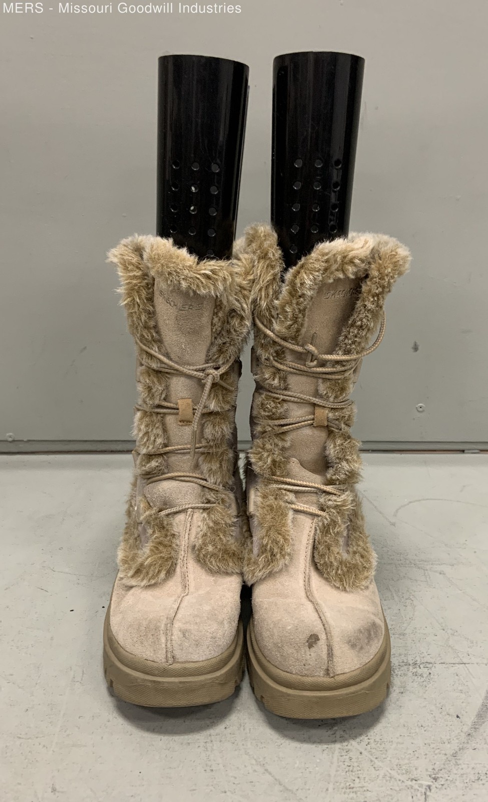Skechers Womens SN45708 SNDS Beige Leather Faux Fur Lace Up Boots Size 7