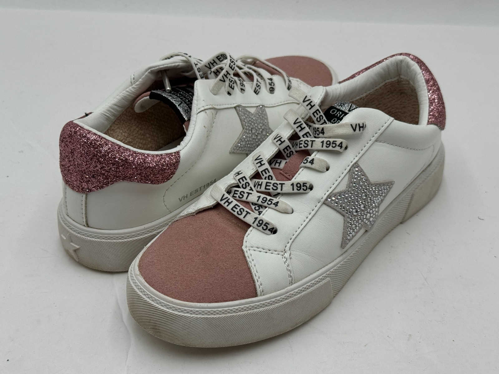 Vintage Havana Main Womens Sneakers 7 White Blush Glitter Lace Up Comfort Shoes