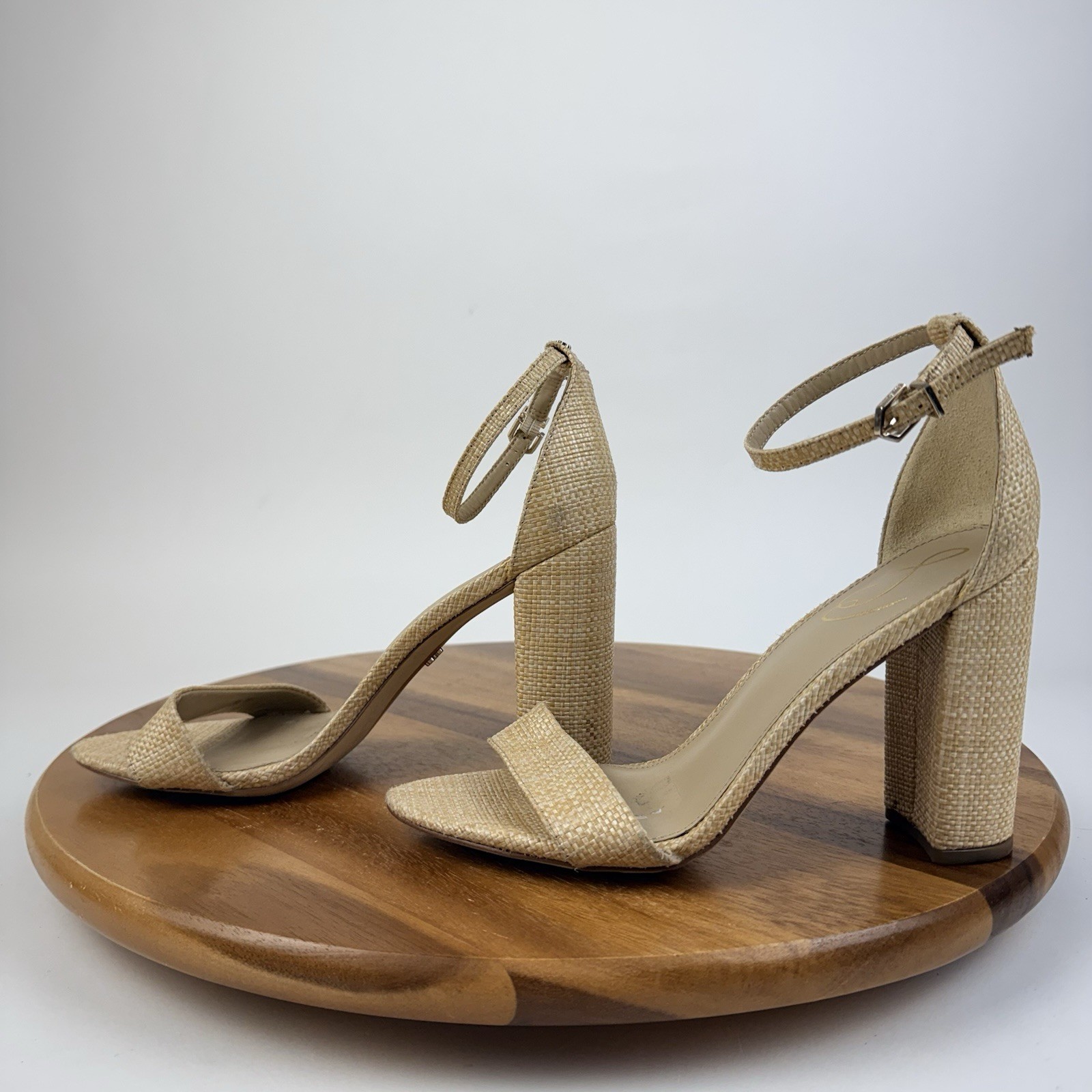 Womens Sam Edelman Yaro Tan Open Toe Ankle Strap Sandal Block Heels Size 8.5 M