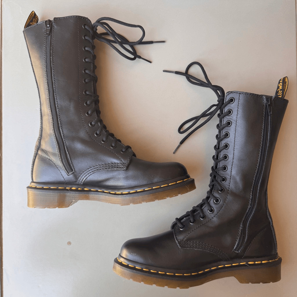 Dr Martens 1914 Vonda 14 Eye Lace Up Tall Boots Black Red Rose Womens 7US/38EU