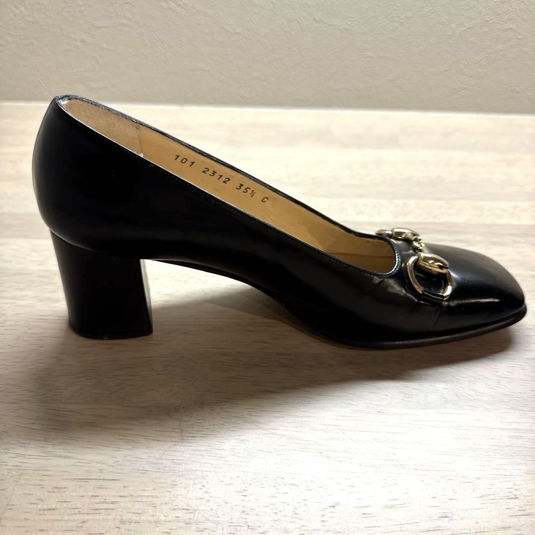 GUCCI Horsebit Leather Pumps Square Toe 23cm Black Italy