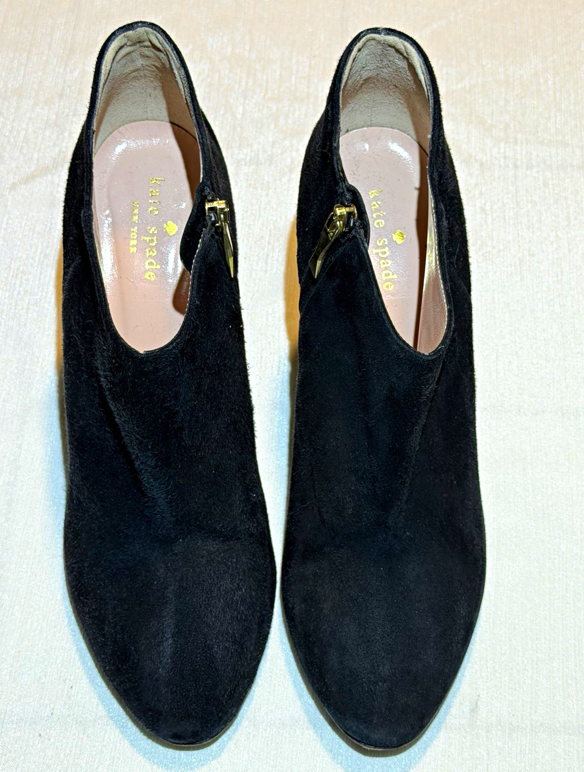 kate spade new york Omarac Black Suede Ankle Bootie Side Zip Block Heel 10B