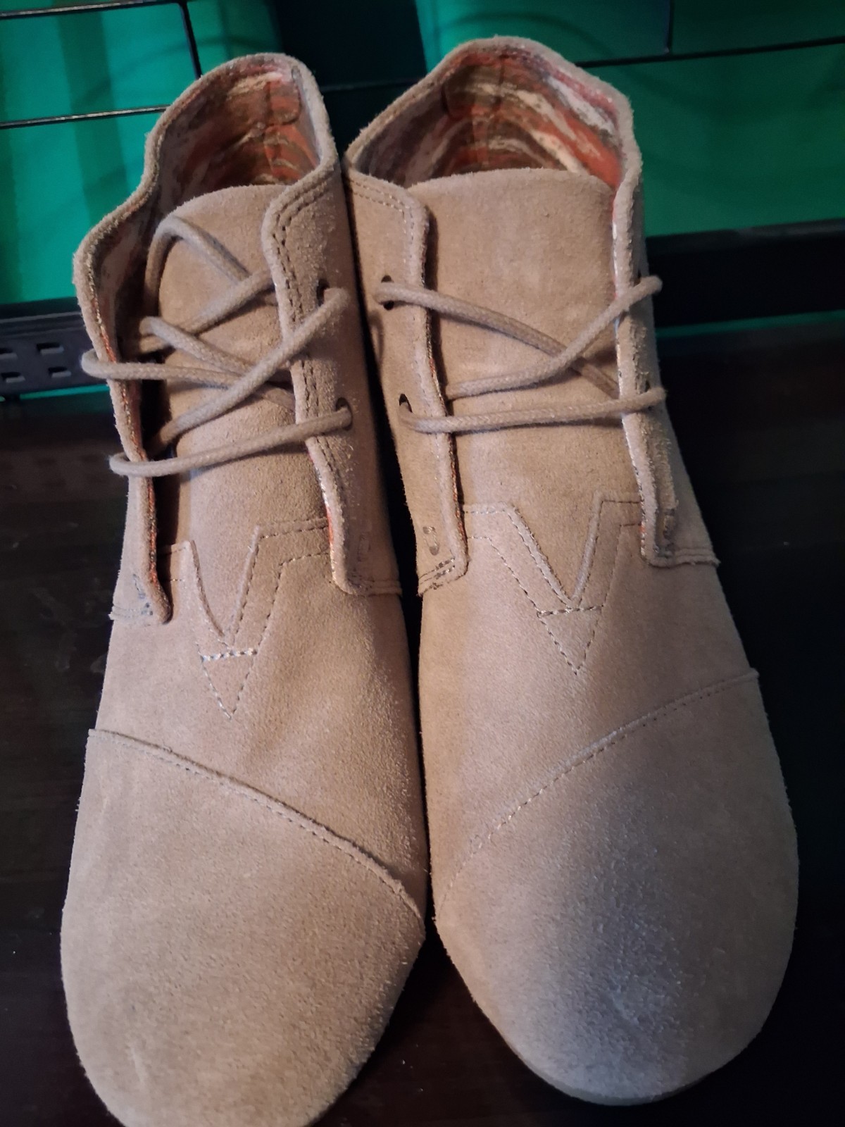 TOMS Women’s Beige Suede Lace-Up Wedge Ankle Bootie Round Toe US 12