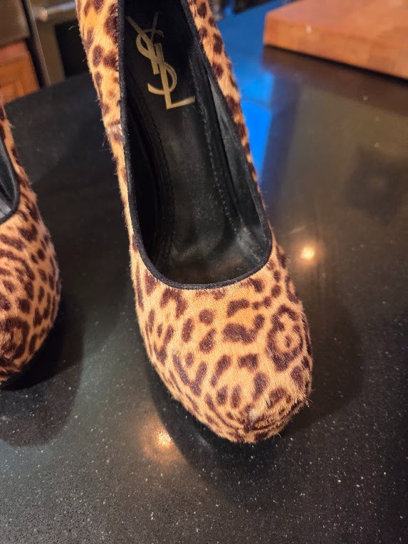 AUTHENTIC – YSL Yves Saint Laurent Leopard Calf Hair Tribtoo Platform Pump