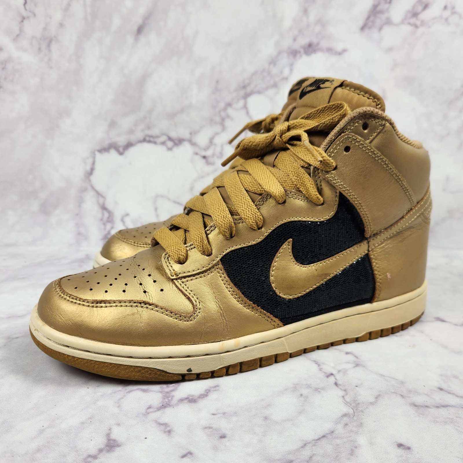 Nike Dunk High 325203-771 Sneakers Metallic Gold/Black Womens Size 9
