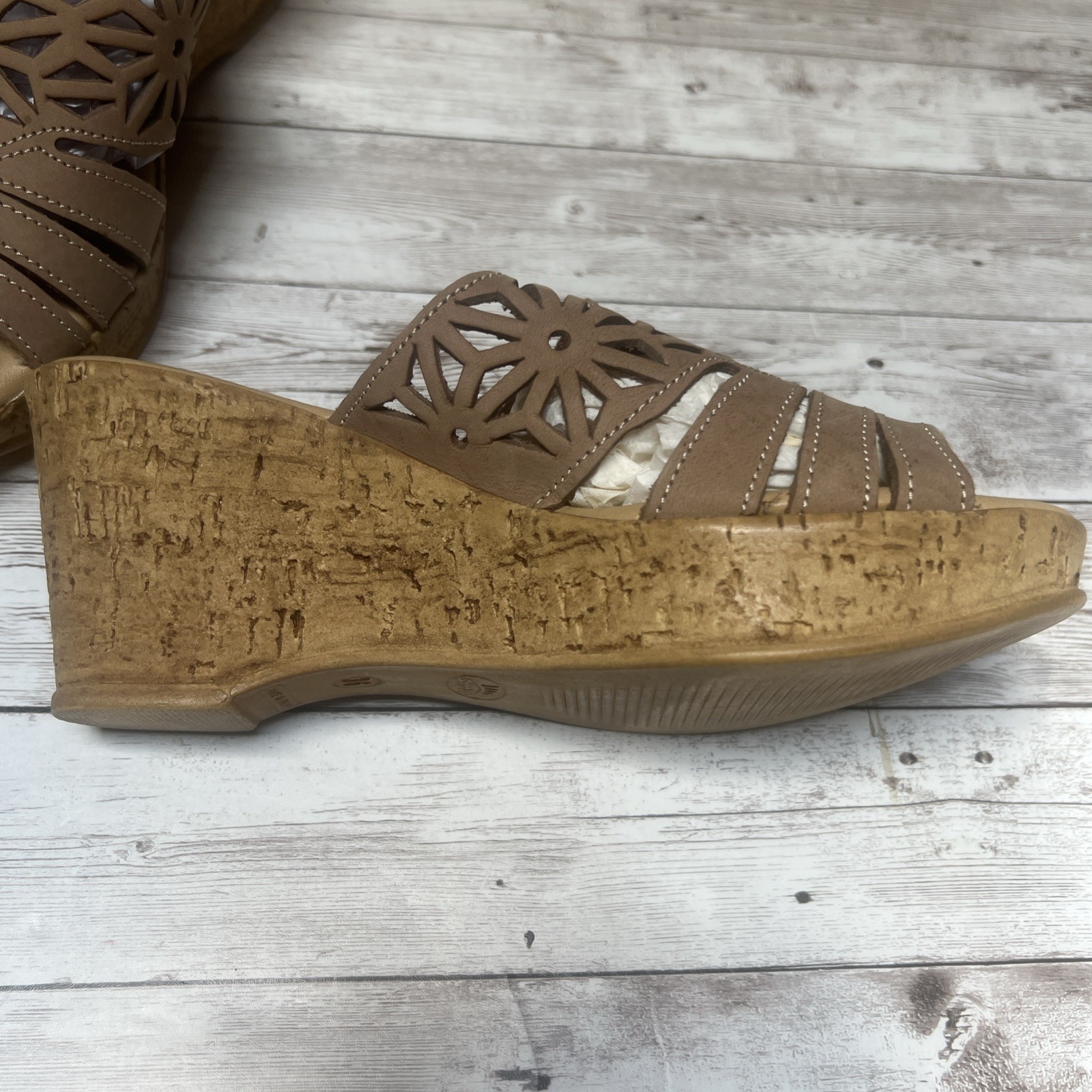 Spring Step DORA Cork Wedge Comfort Slide Sandals Women EU 36/US 6 Taupe Leather