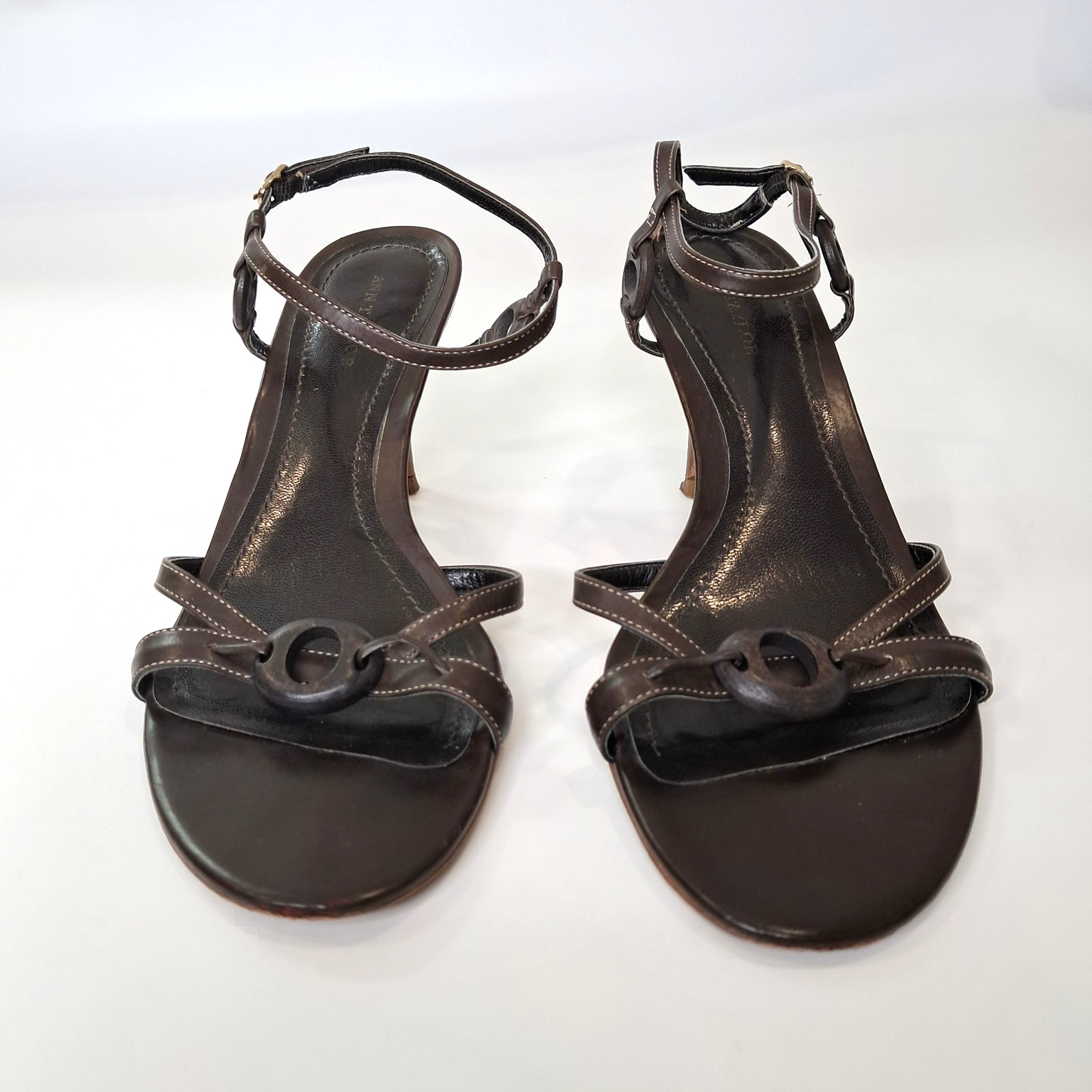 Ann Taylor Women’s Shoes Sandle Ankle Strap Kitten Heels 7M Leather Brown Brazil