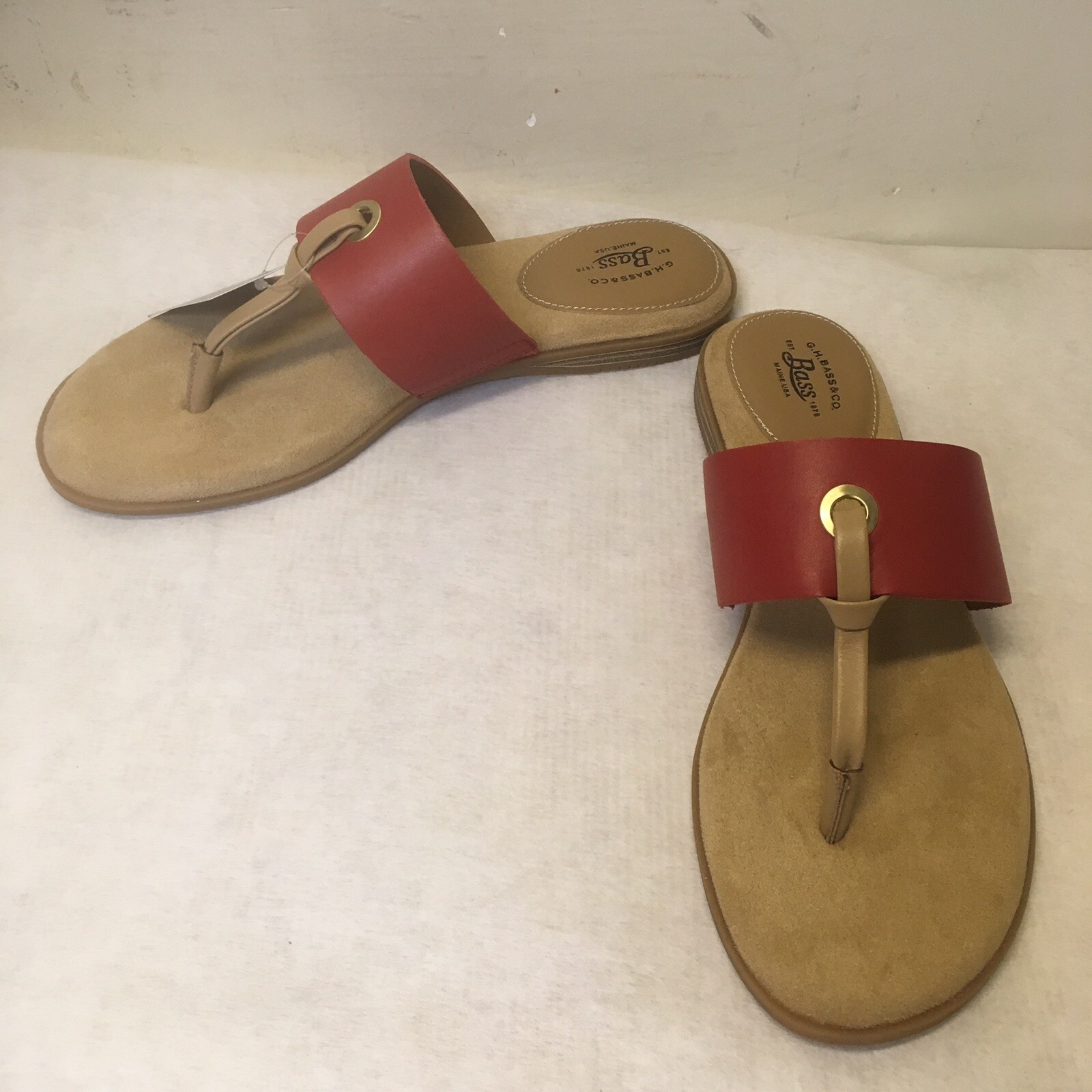 G.H. Bass Robin Red Sandal Leather Upper Suede Like Sock Lining Size 6M