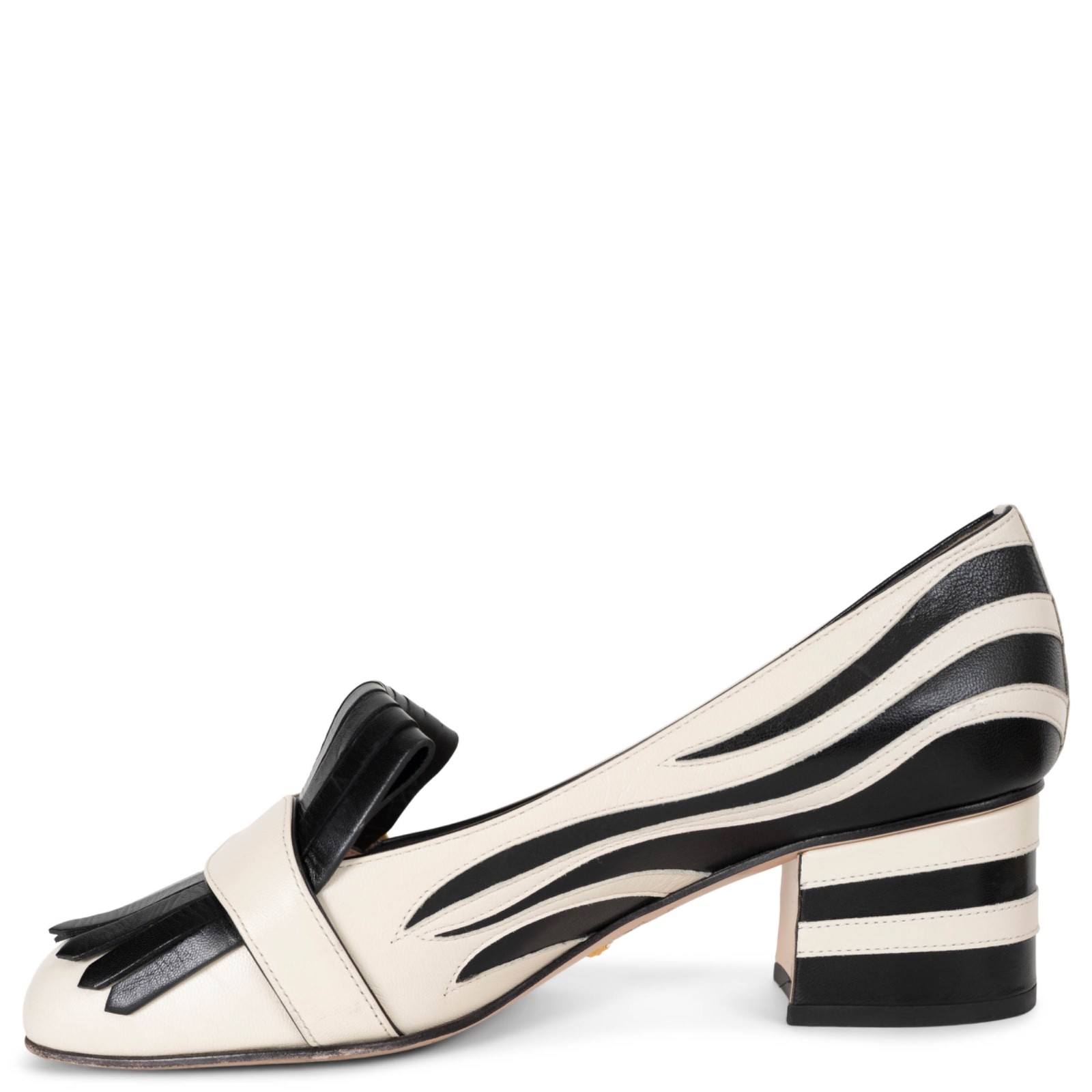 73509 auth GUCCI black white leather 2016 MARMONT ZEBRA Pumps Shoes 38.5