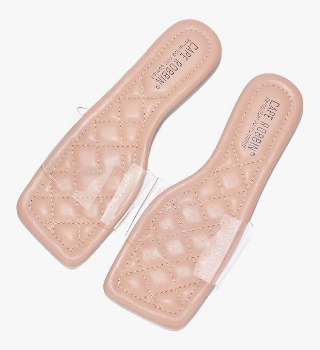 New Cape Robbin Clear Strap Slide Sandal Nude Quilted Women 6 NIB Light & Comfy