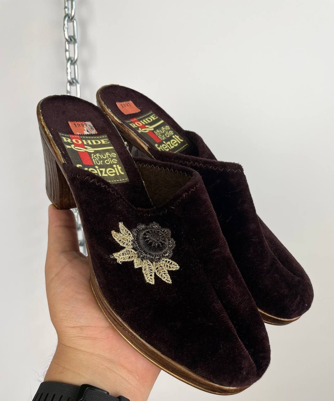 Rohde Freizeit vintage 1997 women’s velour clogs with embroidery size Eu 40