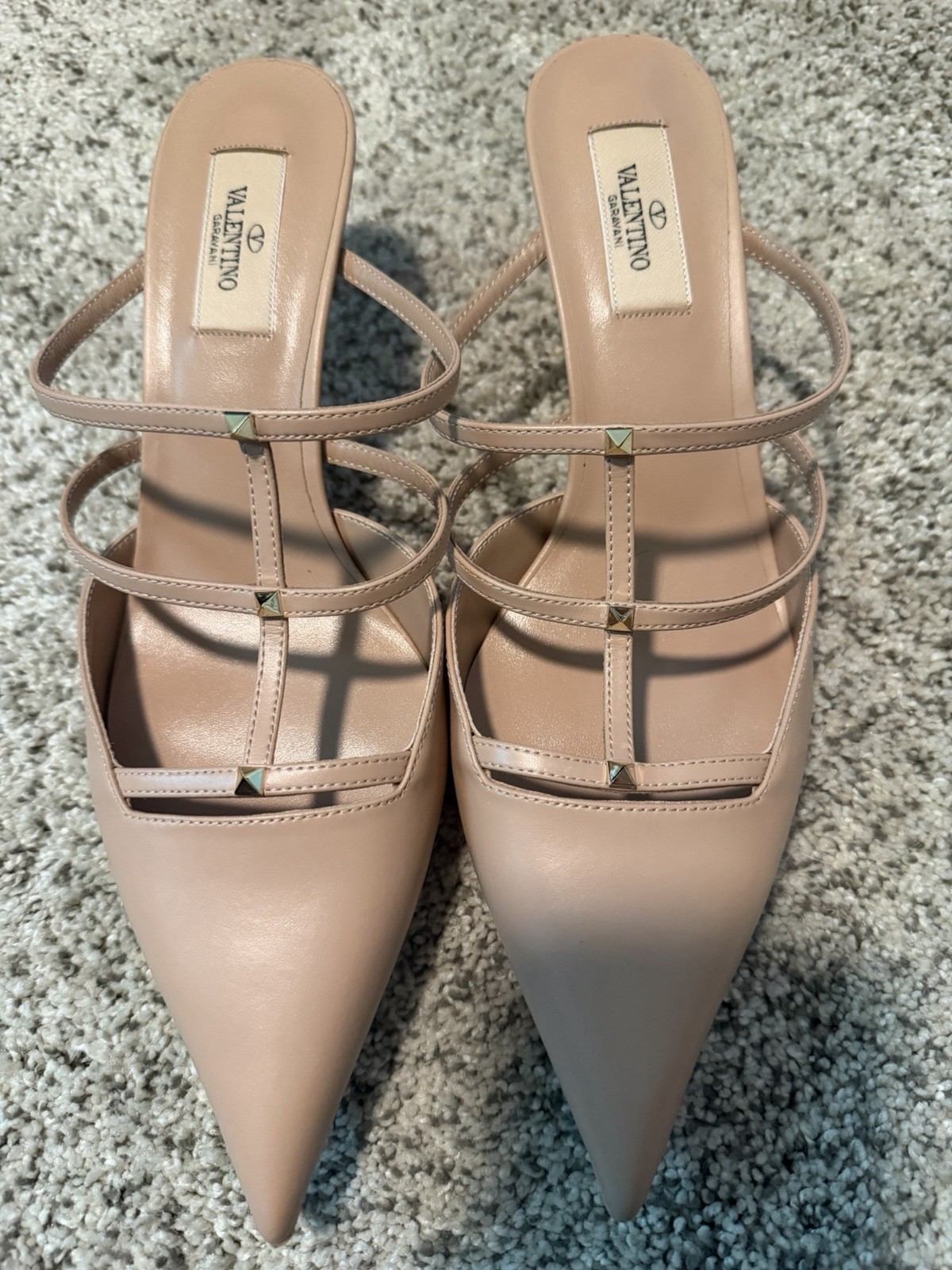 Valentino Garavani Women’s Leather Mule Heels Beige Pointed Toe Slip-On 9