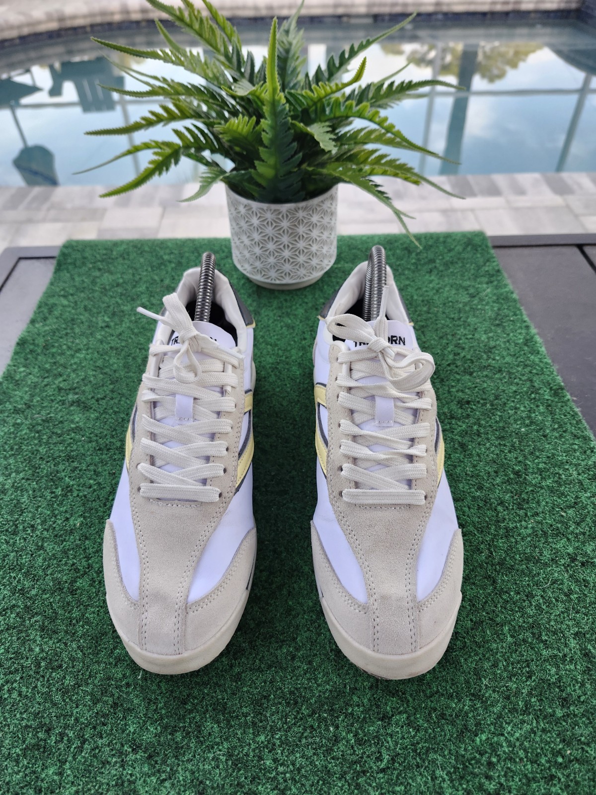 Tretorn Kristine Elite Women’s White Gold Textile Leather Sneakers Lace Up Sz 8