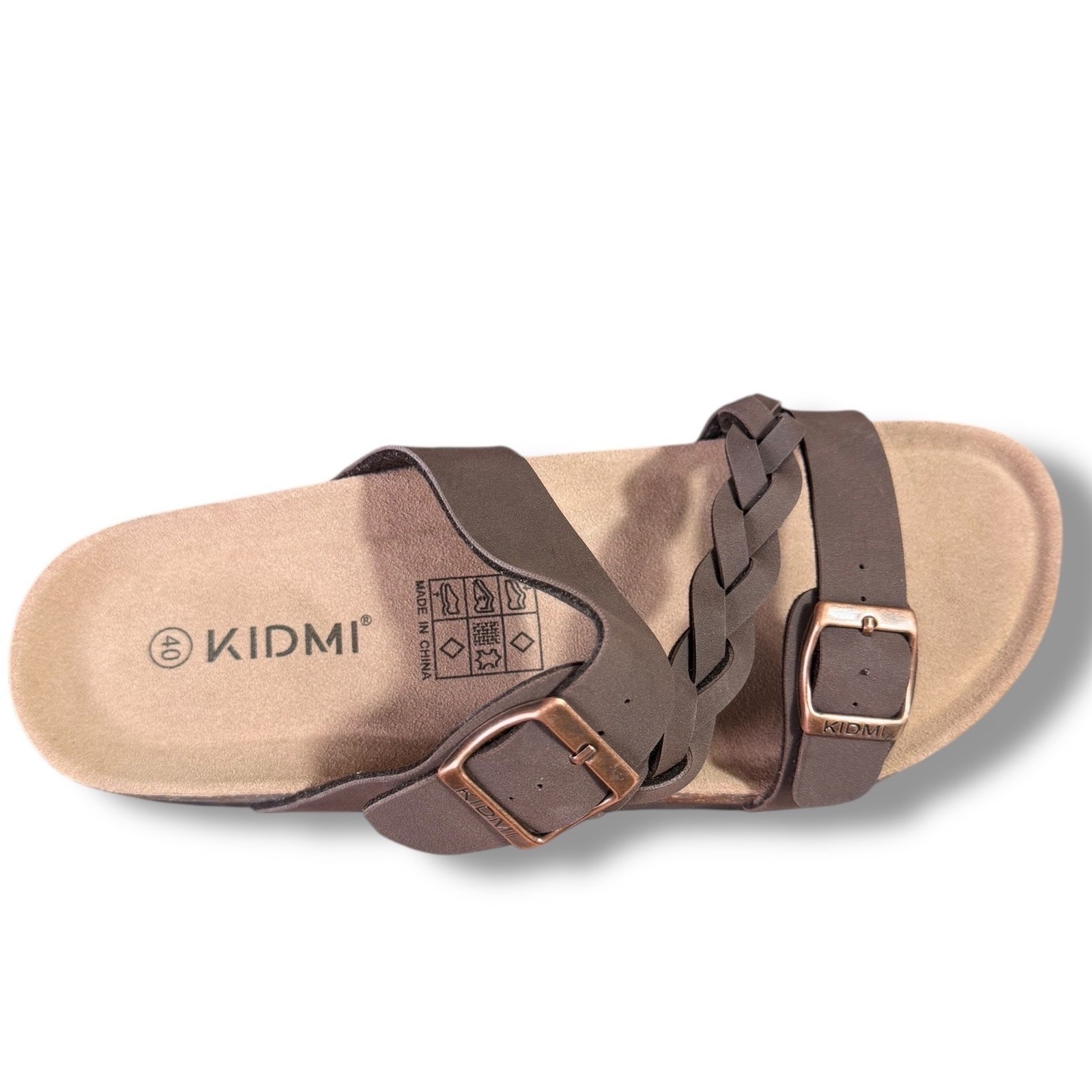 Kidmi Women Chocolate Brown Braided Strap Cork Footbed Sandals Sz 40 US 9