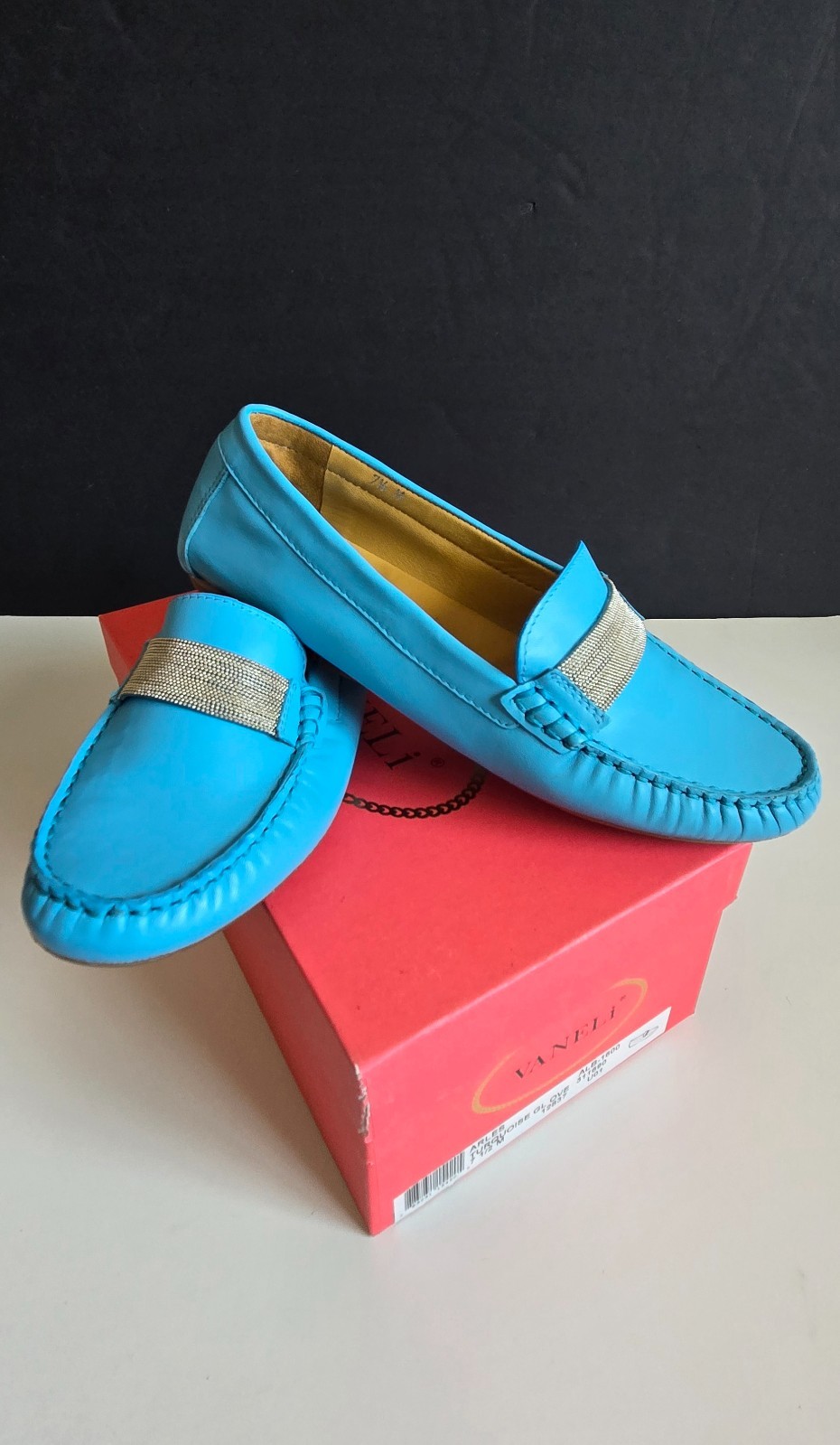 Women’s Vaneli Arles Glove Chain Loafer Shoes, Turquoise, Size 7.5 M