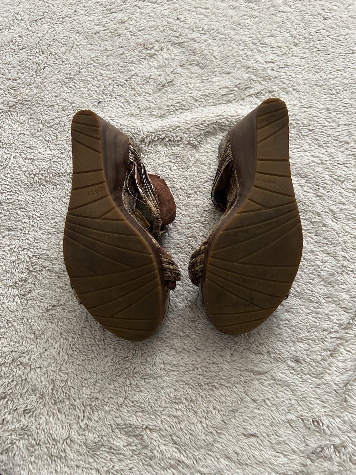 Vintage Y2K Naughty Monkey Wood Wedge, Boho Buckle,Leather Slip On Heels/Sandals