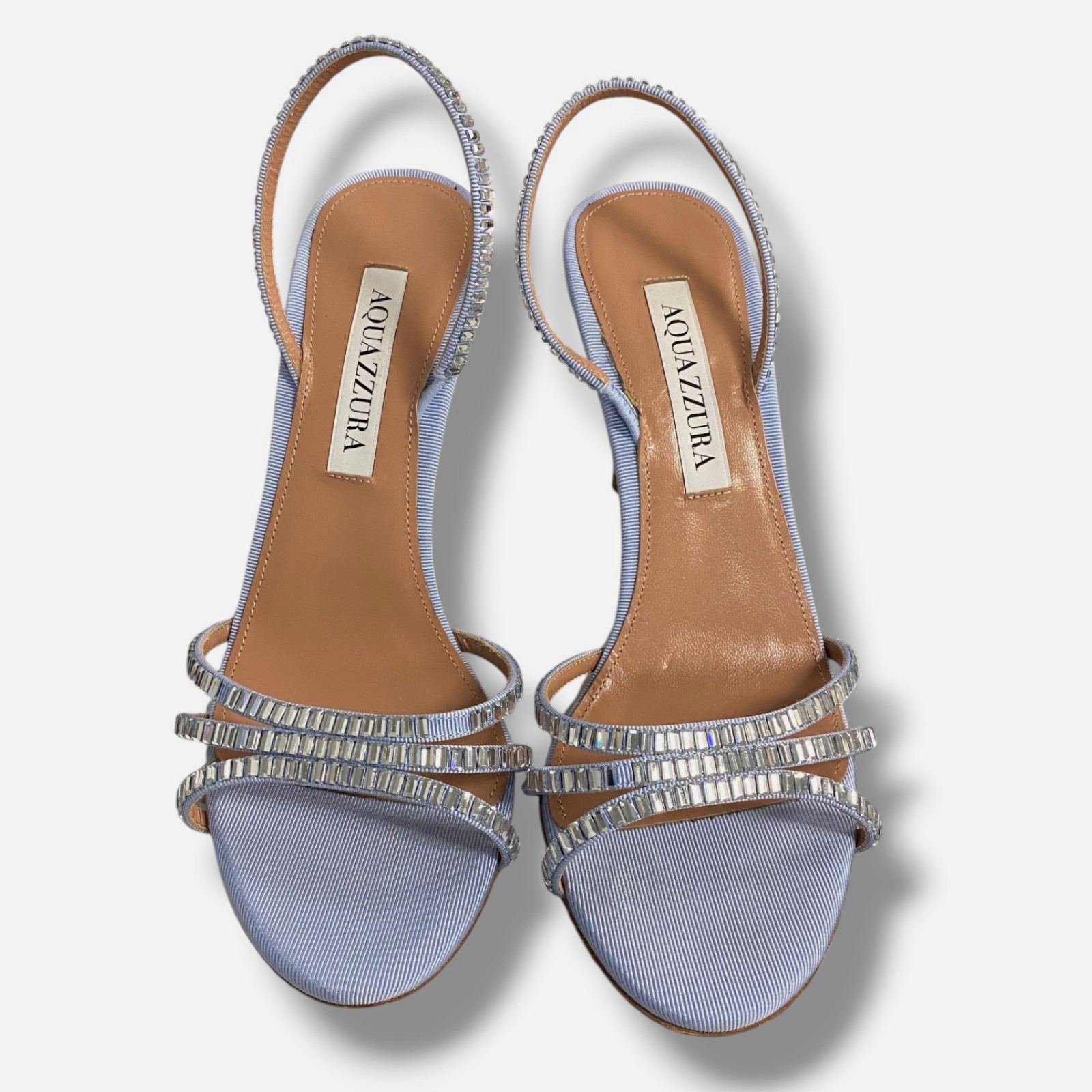 Aquazzura Women’s Blue Memoire Crystal Grosgrain Halter Sandals Shoe Size 36.5