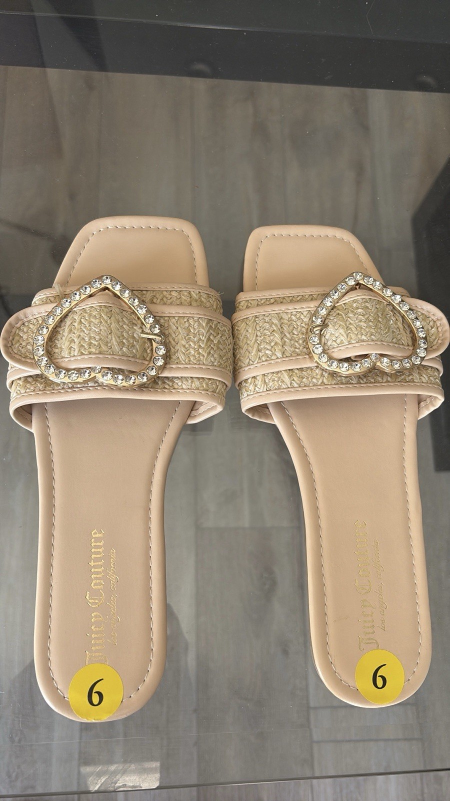 Juicy Couture Women’s Sandals, Size 9, Gold Hardware With Gems, Nude Color