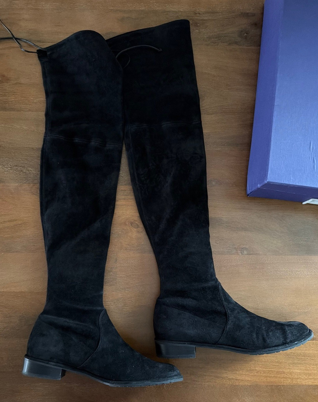 Stuart Weitzman Lowland Over The Knee Boot Black Suede Size 9.5 Flat