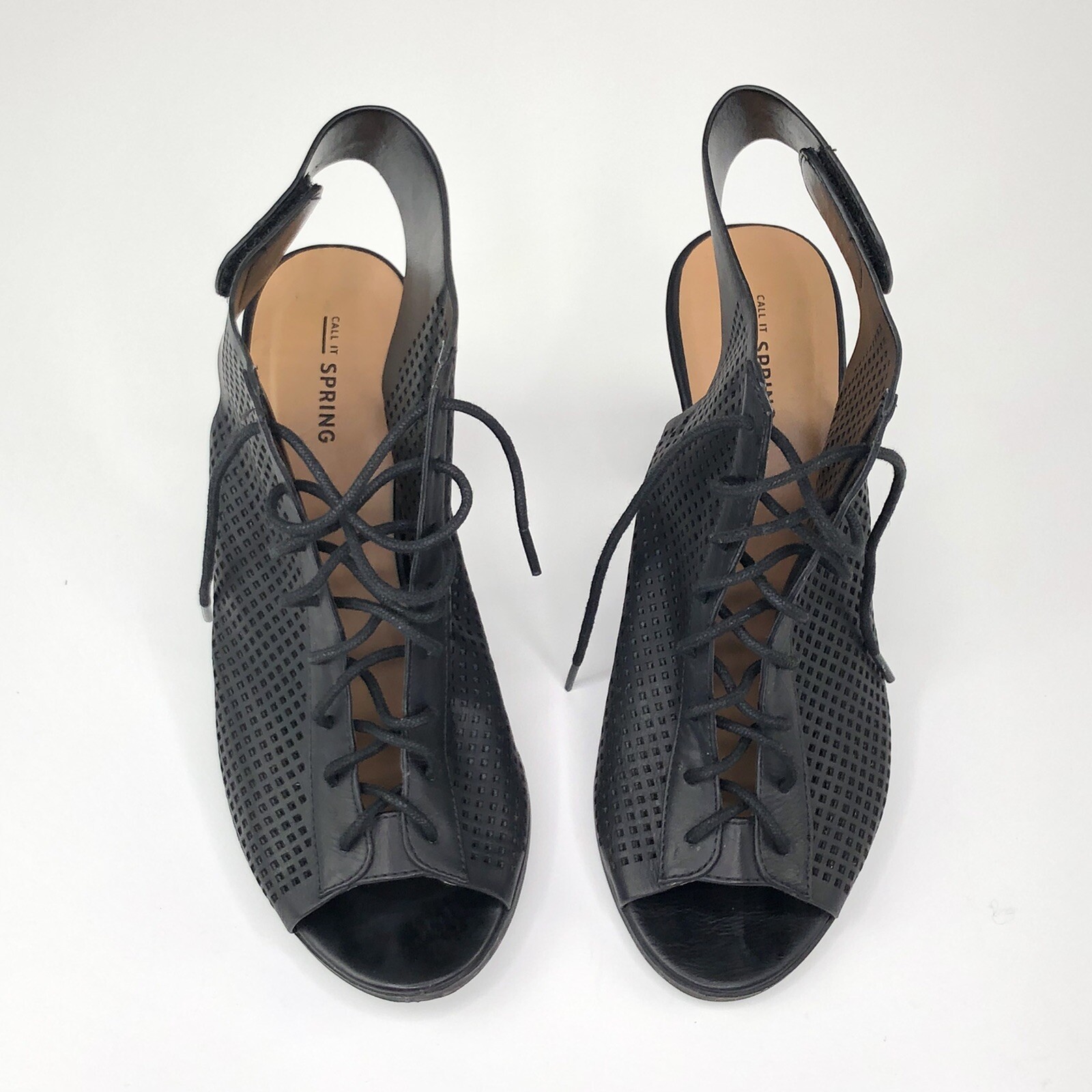 Call It Spring Womens Shoes Peep Toe Block Heel Lace Up Black Size US 10