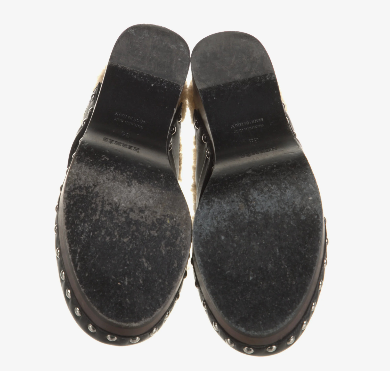 Hermes Carlotta Mule Black Leather Kelly Lock Shearling Fur Clog Slide Women’s 5