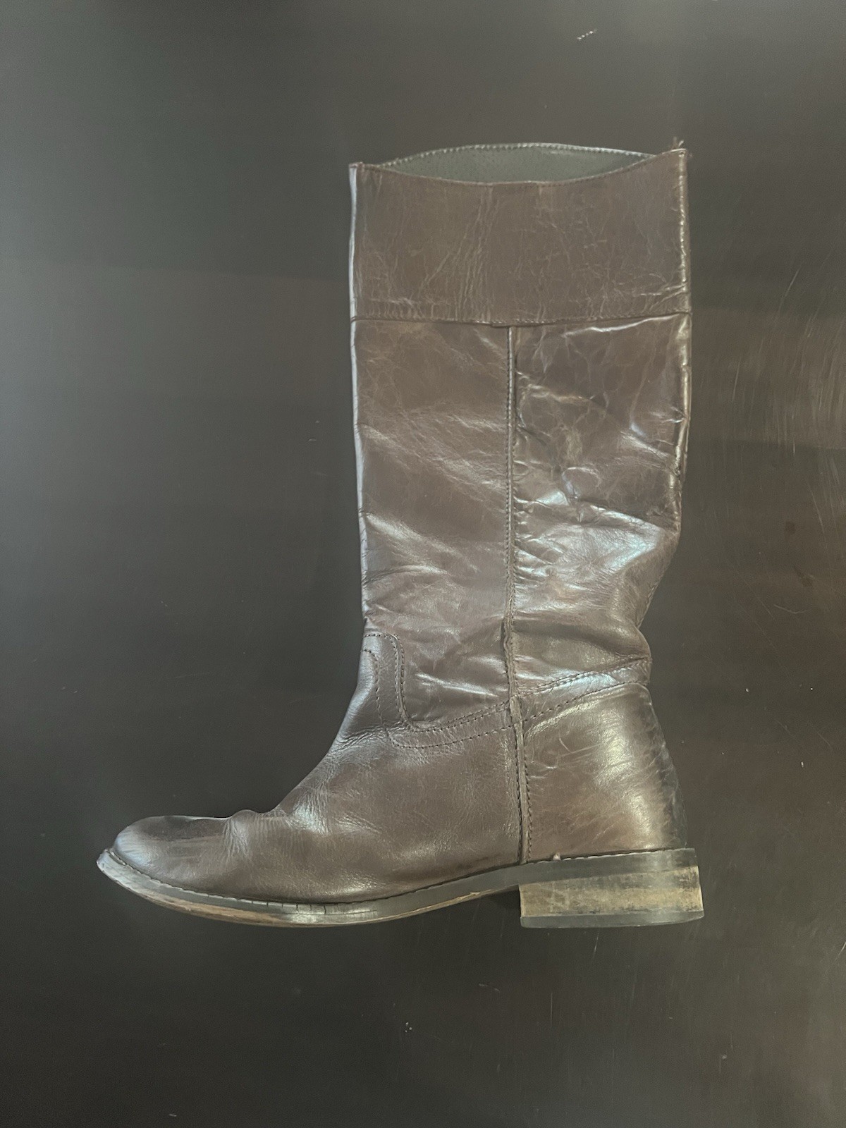 MIA Boots Leather Long Solid Brown Low Heel Size 8.5