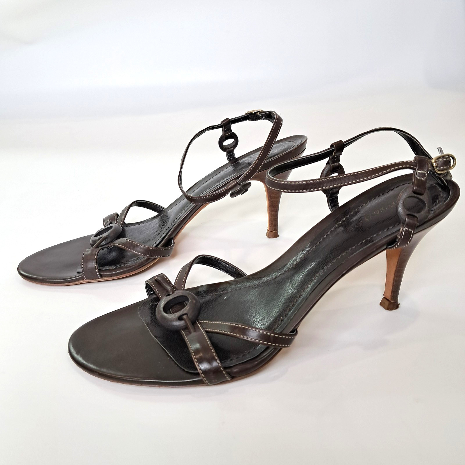 Ann Taylor Women’s Shoes Sandle Ankle Strap Kitten Heels 7M Leather Brown Brazil